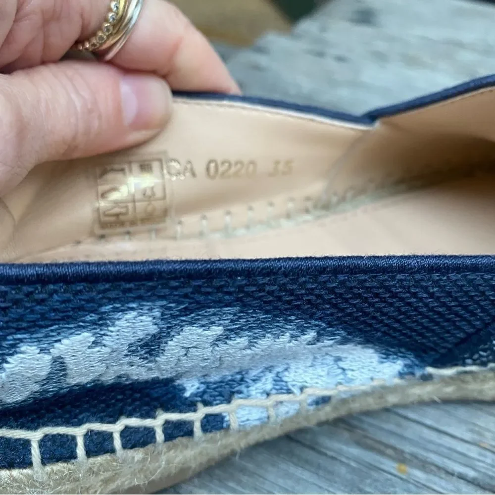 Dior Granville Tie Dye Denim Blue White Logo Embroidered Espadrille Flat 35